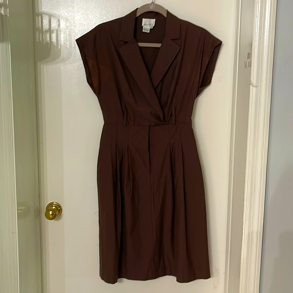 DONNA MORGAN WOMENS SHIRT DRESS Size 4 SLEEVELESS BROWN 58% COTTON LIGHTWEIGHT